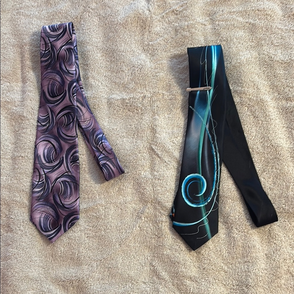 Two Jerry Garcia Silk Ties and a Tie Clip